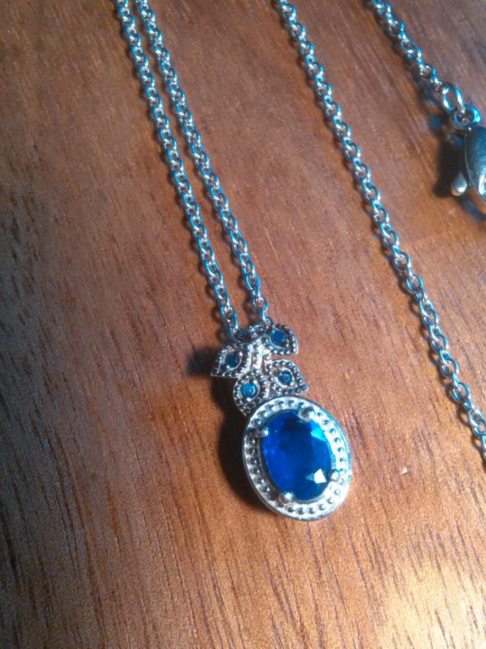 Blue Spinel and Blue Sapphire Sterling Silver Pendant Stainless Steel Necklace